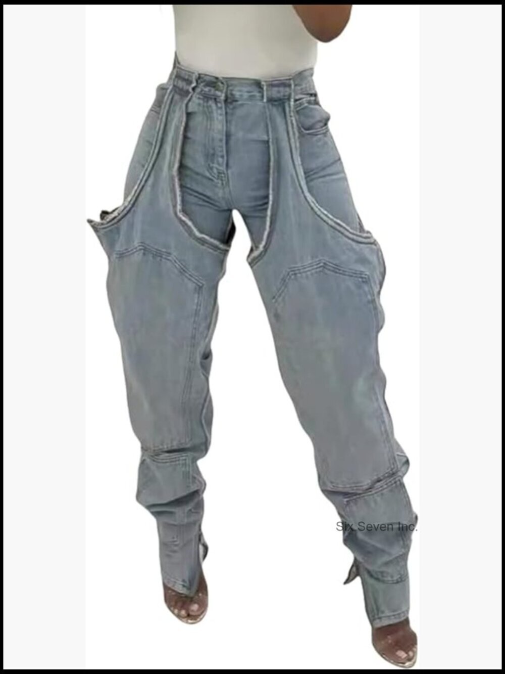 Baggy Ripped Denim Jeans High Waisted Patchwork Boyfriend Wide Leg Distressed
